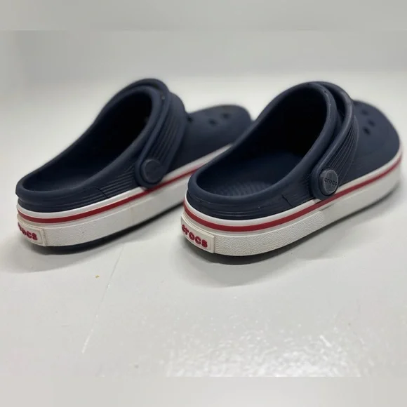 Crocs Kids Navy Clogs with white stripe size 10 - Picture 5 of 10